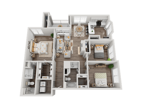 Floor plan for 3 beds, 2 baths, 1452 sqft